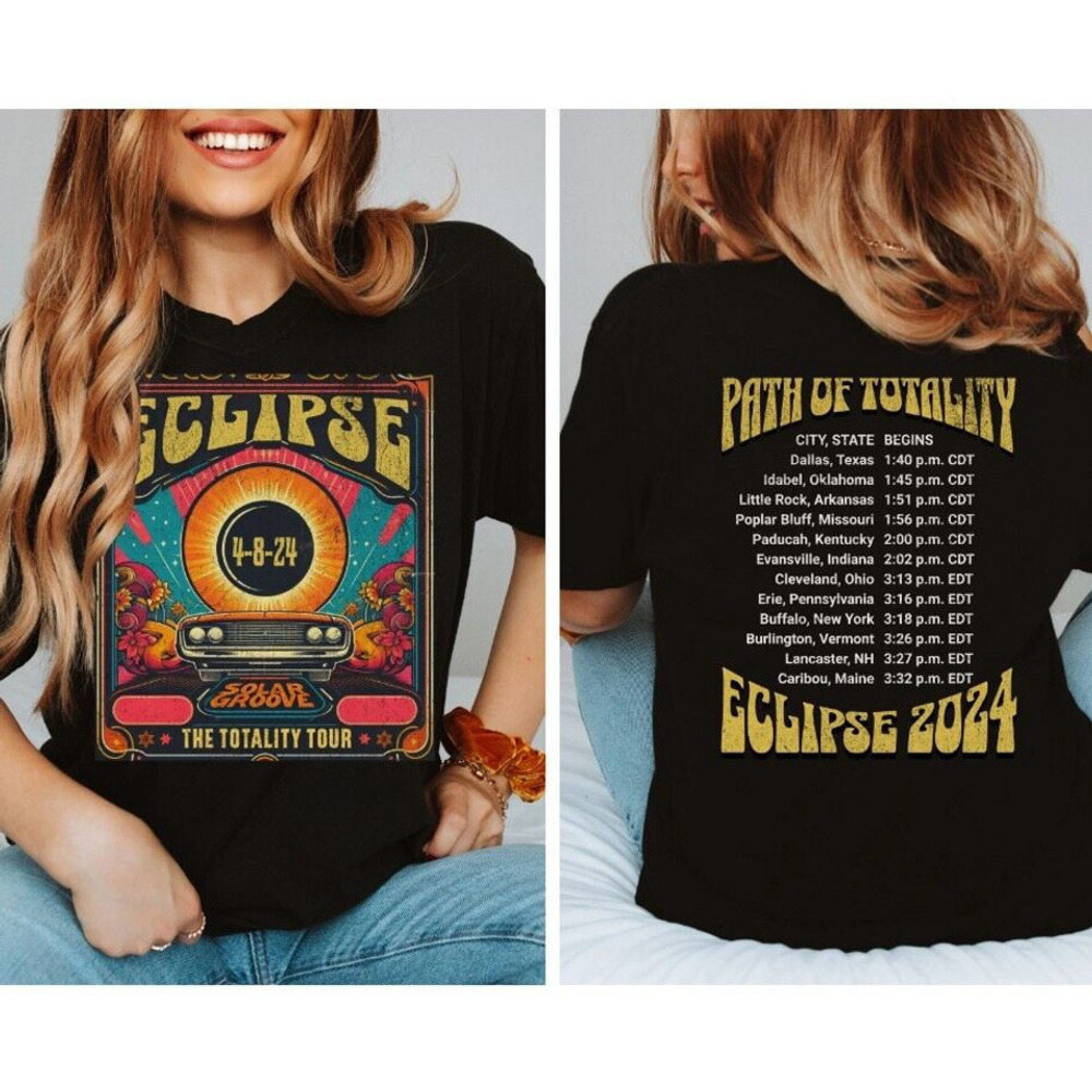Solar Eclipse 2024 1717 Retro Style Tshirt April 18 2024 Shirt 2 Sided T Shirt